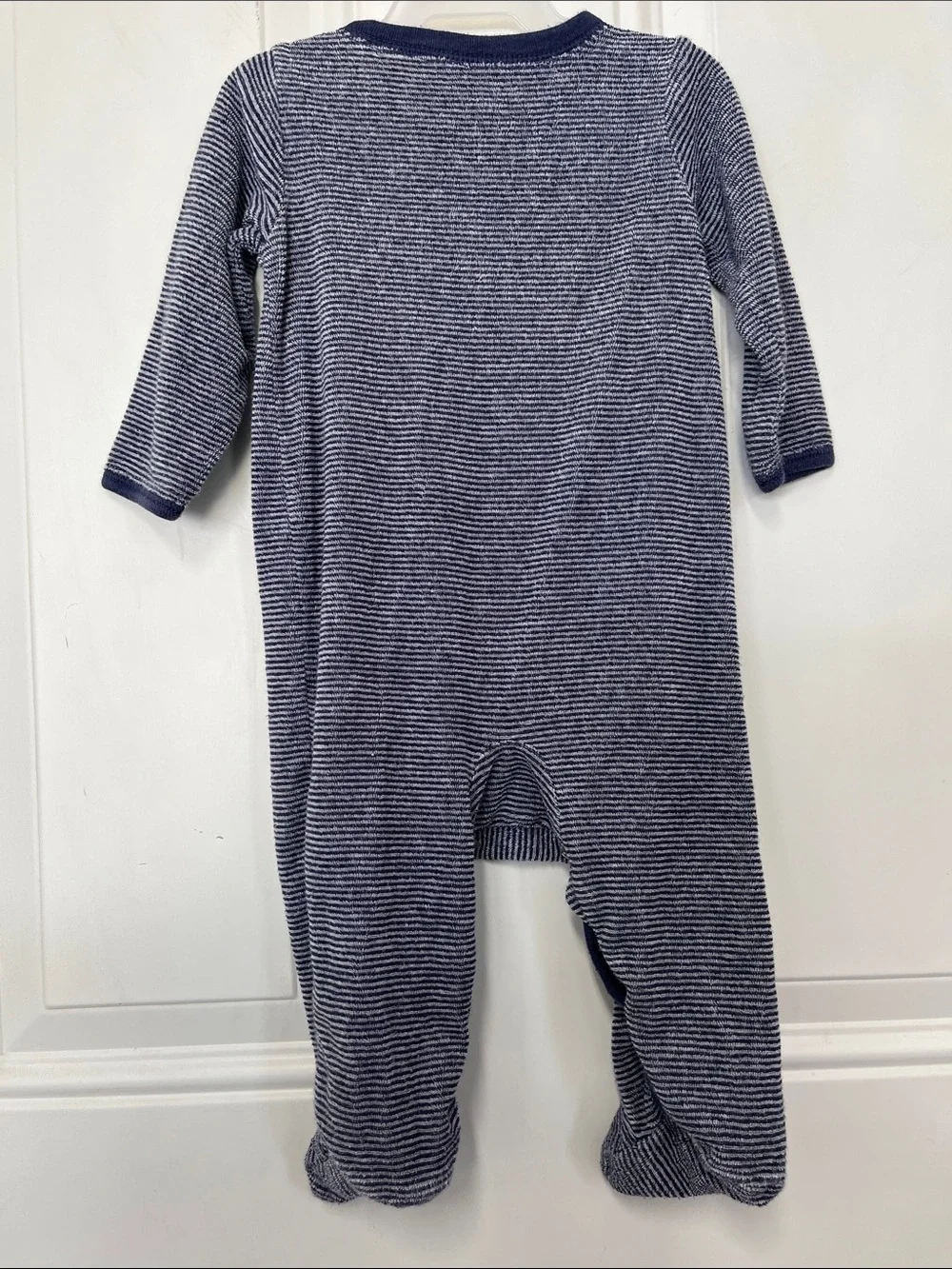 Carter's Navy and White Striped Footed One-Piece with Bear Patch
